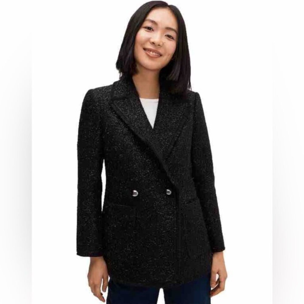 NWT kate spade WOOL Blend Lined Tinsel Tweed double-breasted Blazer Pockets Sz 4